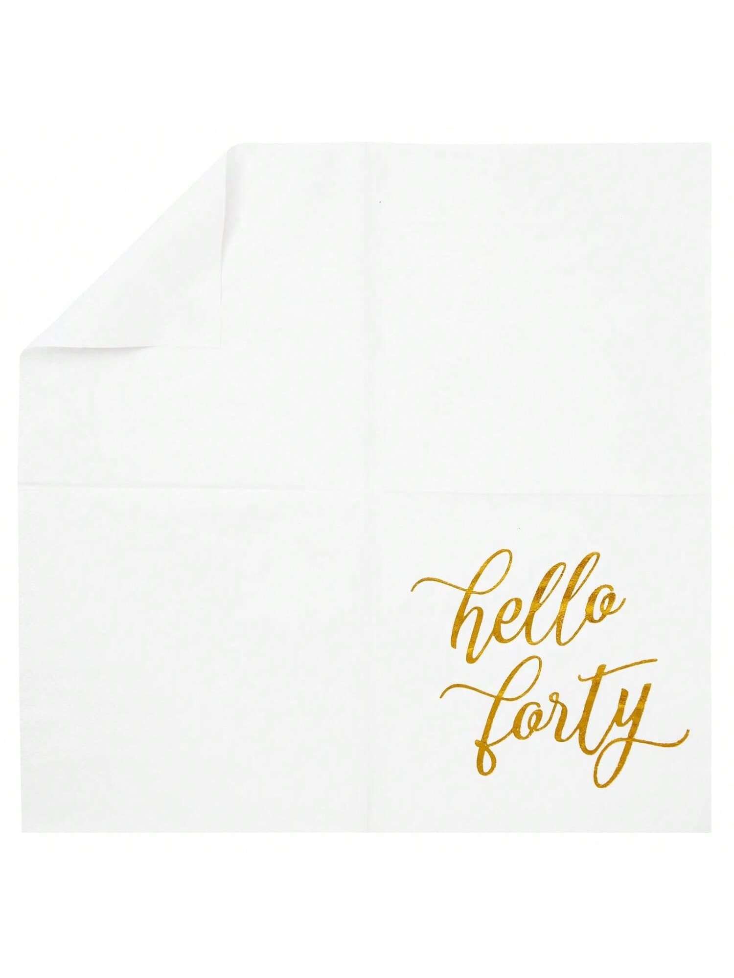 50-Pack Hello Forty White Cocktail Napkins with Gold Foil for 40th Birthday Parties