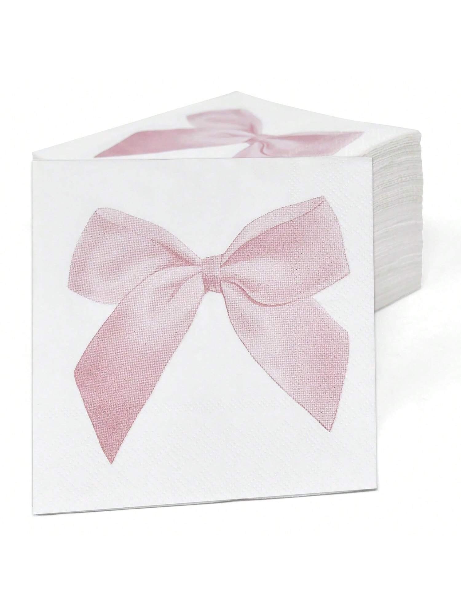 100-Piece Pink Bow Cocktail Napkins for Parties Showers and Holiday Events