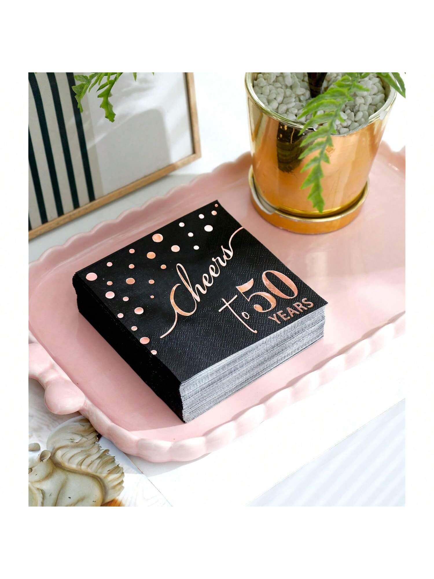 Rose Gold 50th Birthday Cocktail Napkins 3 Ply Disposable 50 Pc for Parties
