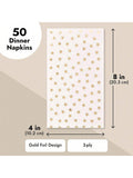 50 Gold and White Star Dinner Napkins 3-Ply Disposable Party Supplies