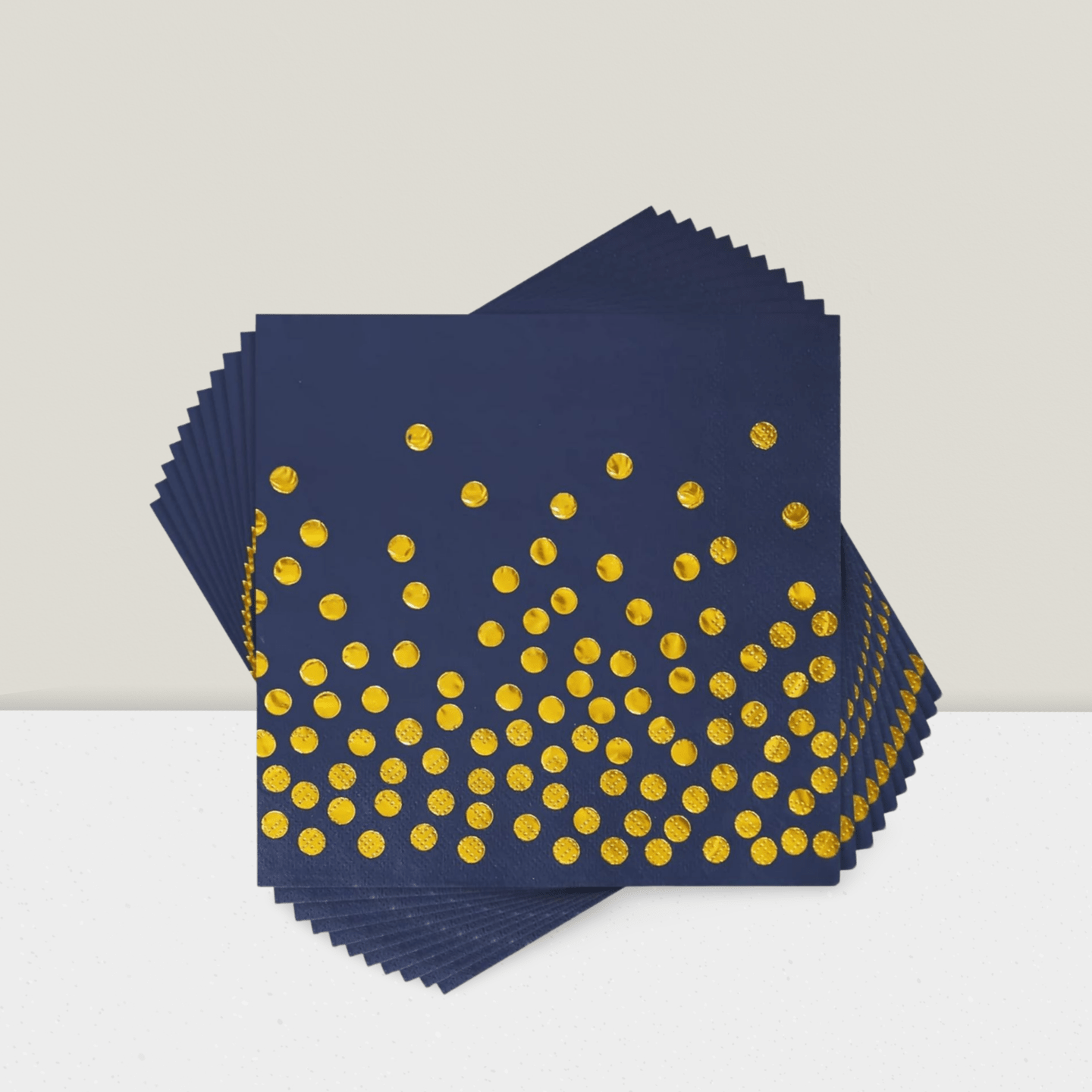 100 Blue Cocktail Napkins with Gold Dots for Parties & Holidays