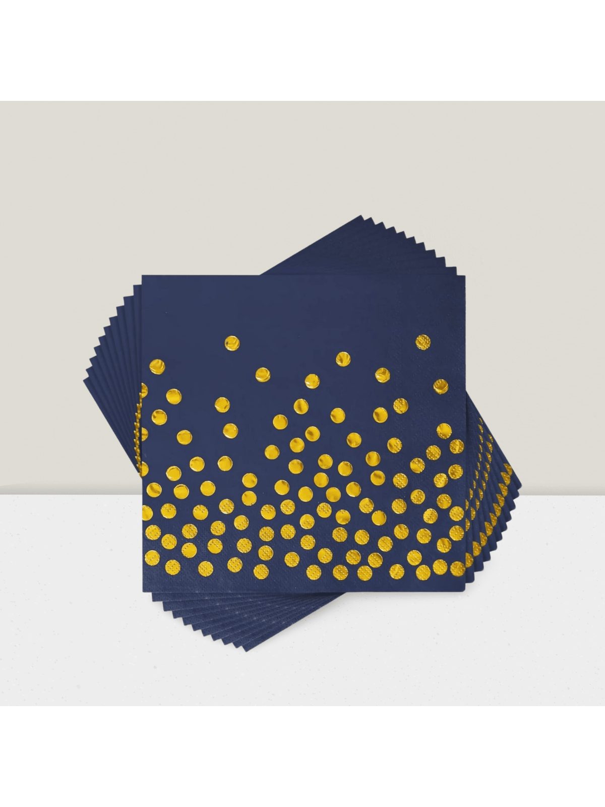 100 Blue Cocktail Napkins with Gold Dots for Parties & Holidays