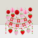 17pcs Strawberry Party Set with Garland Honeycomb & Polka Dot Banners