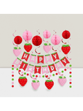 17pcs Strawberry Party Set with Garland Honeycomb & Polka Dot Banners