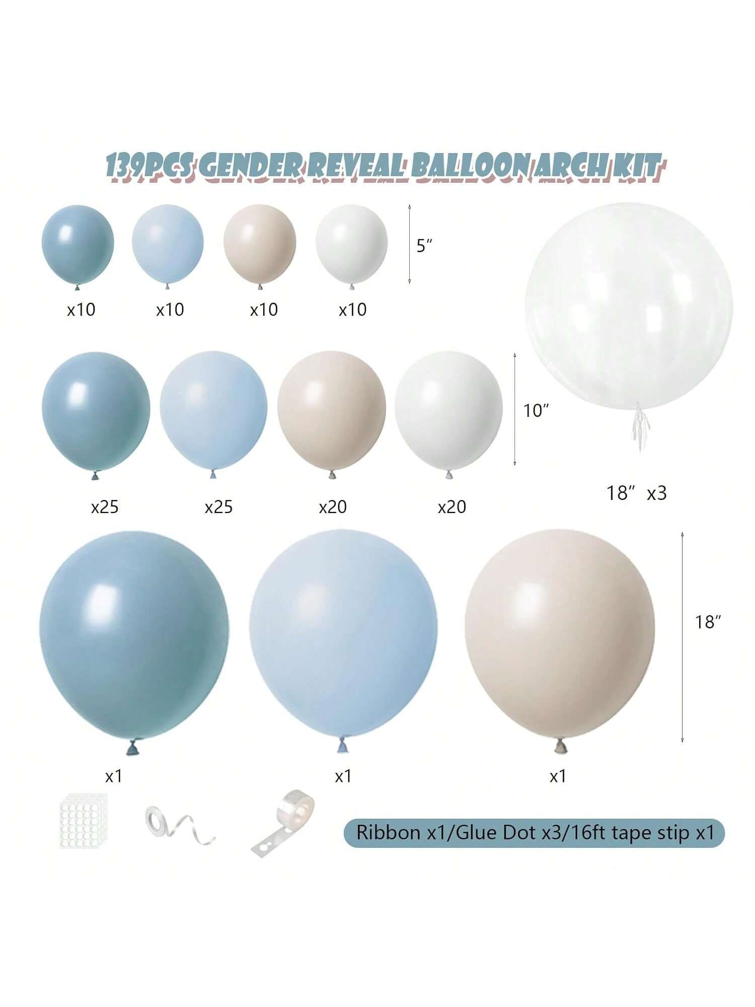 139pcs Dusty Blue Balloon Garland Kit For Showers, Weddings, & Gender Reveal Parties
