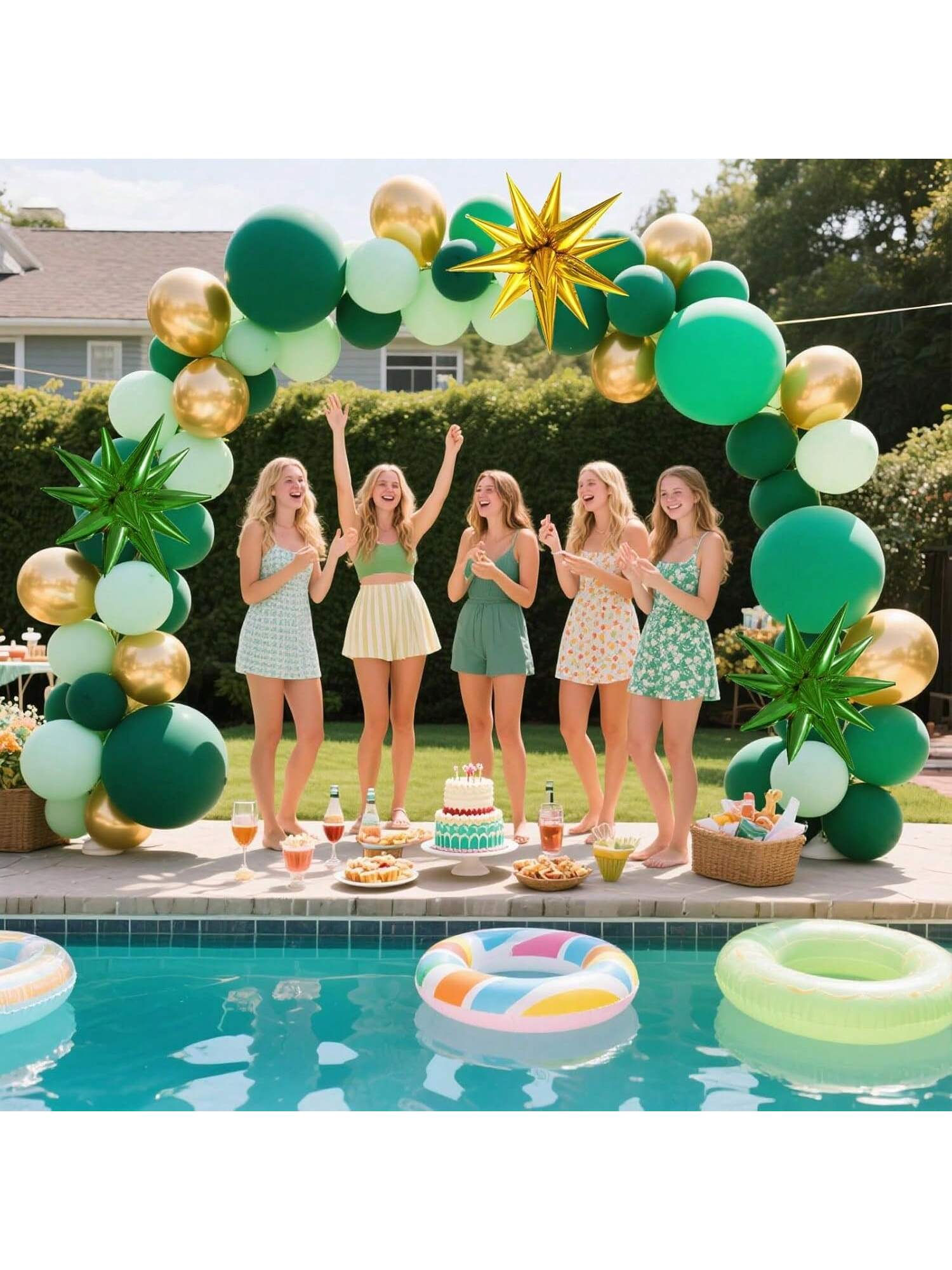 Green & Gold Balloon Garland Kit For 2025 Graduation, Birthdays, Luau & Parties