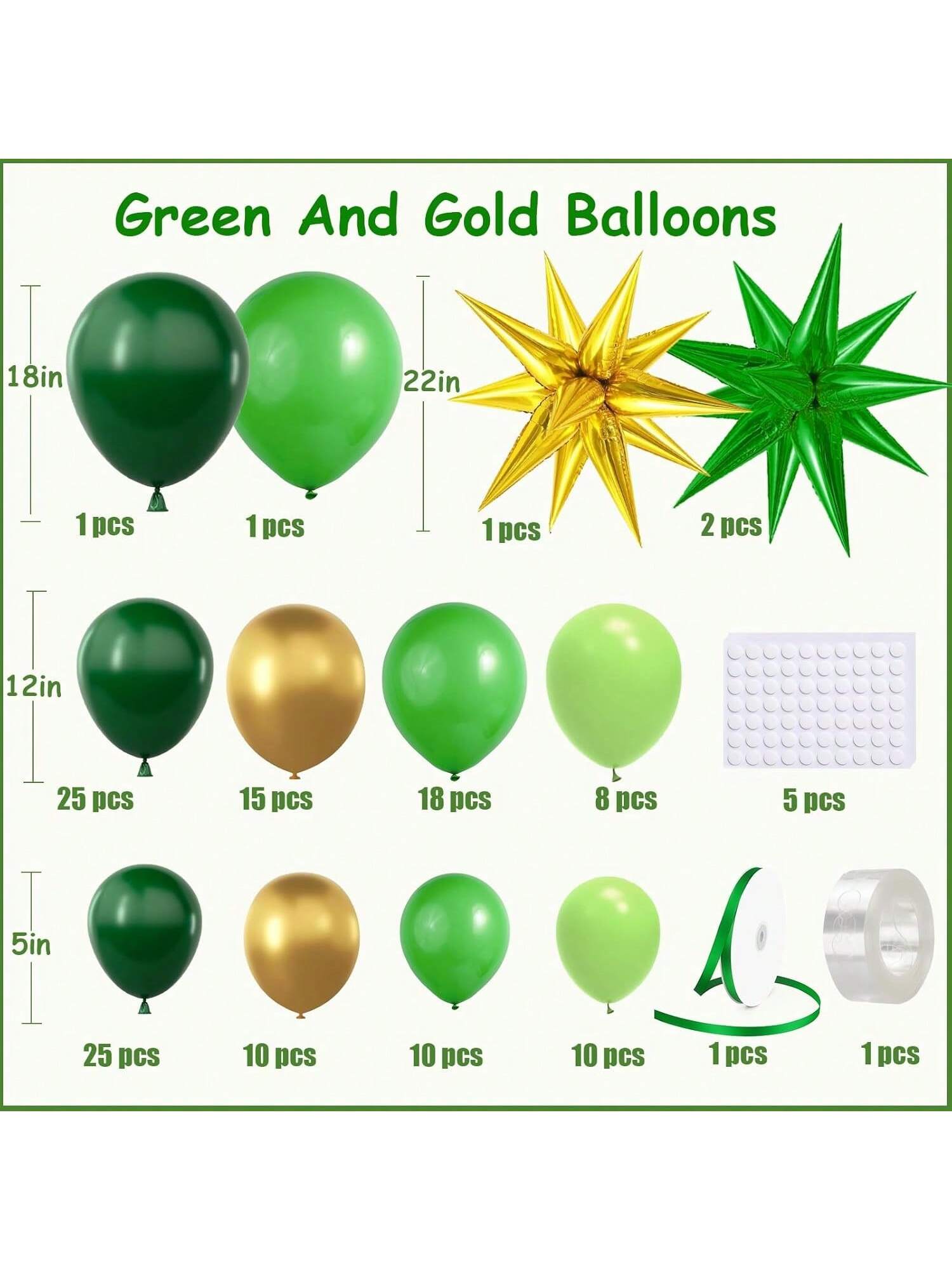 Green & Gold Balloon Garland Kit For 2025 Graduation, Birthdays, Luau & Parties