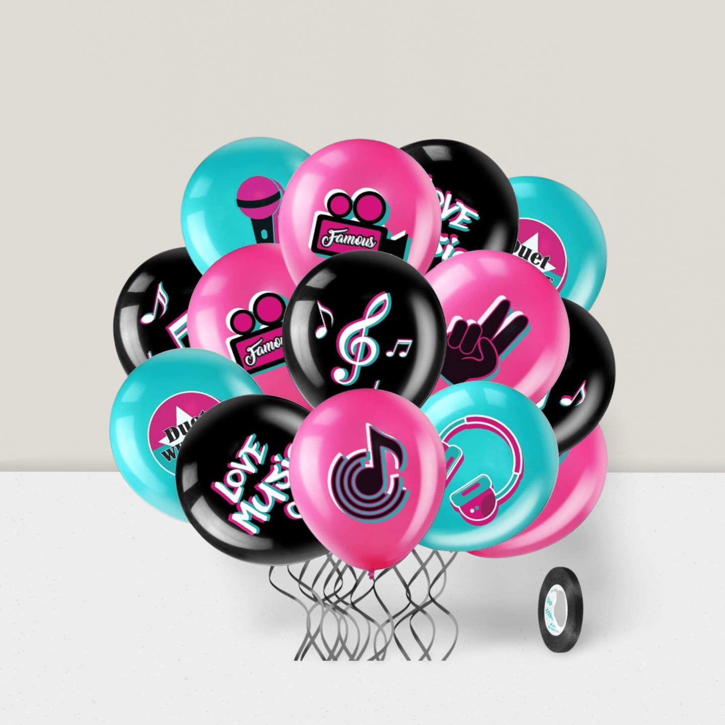 45PCS 12" Music Note Latex Balloons with Ribbon for DJ & Birthday Parties