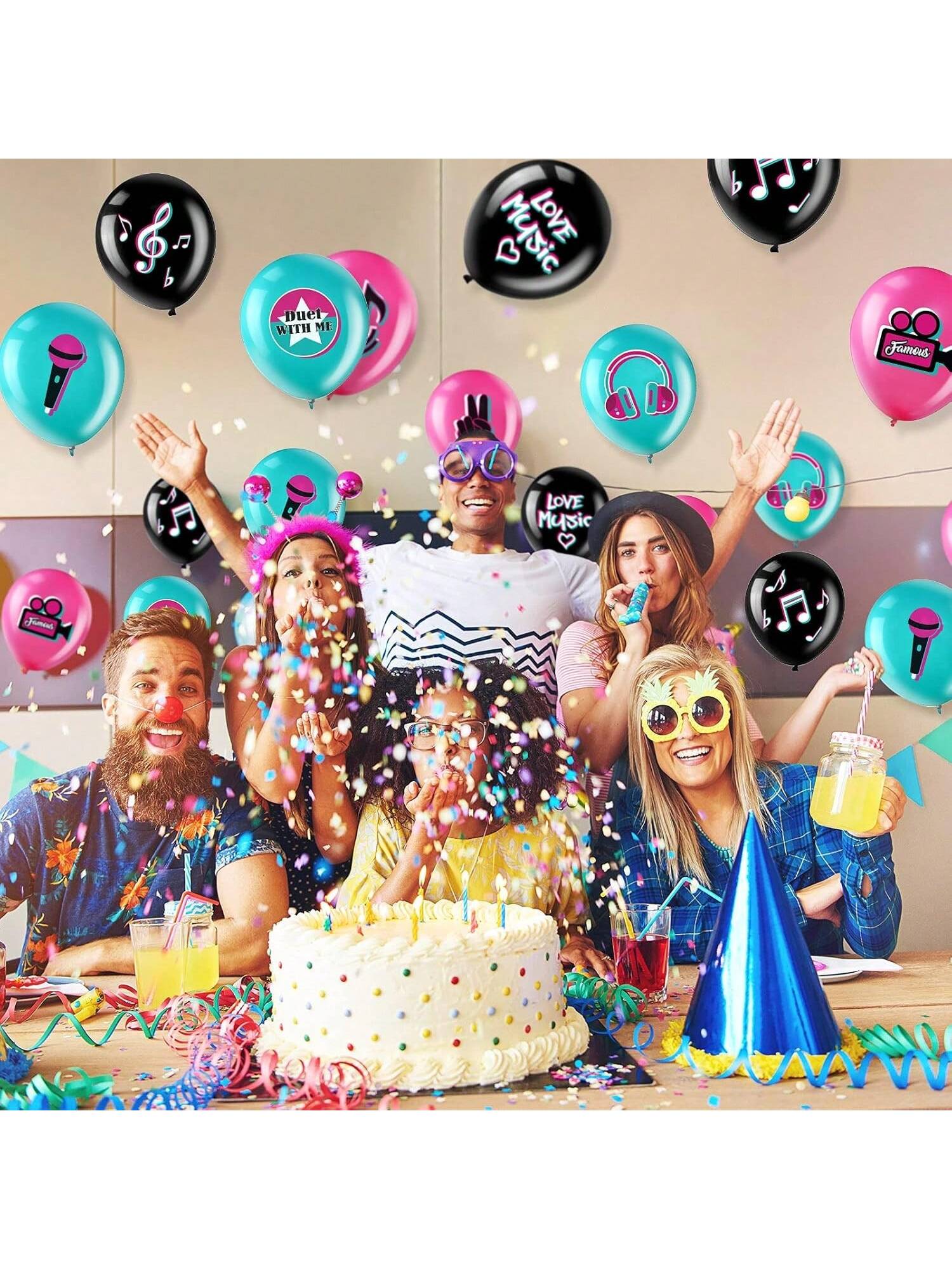 45PCS 12" Music Note Latex Balloons with Ribbon for DJ & Birthday Parties