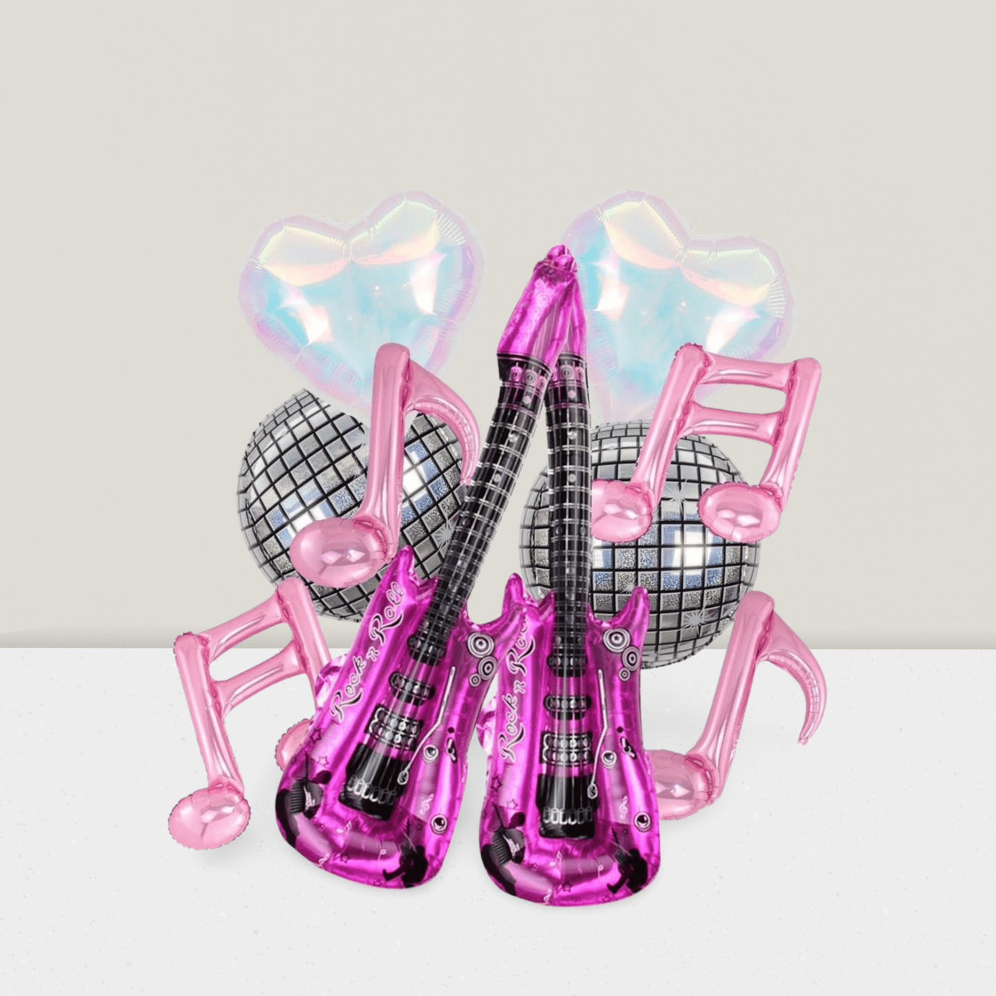 Hot Pink Music Note & Guitar Foil Balloons Disco & Concert Party Decorations