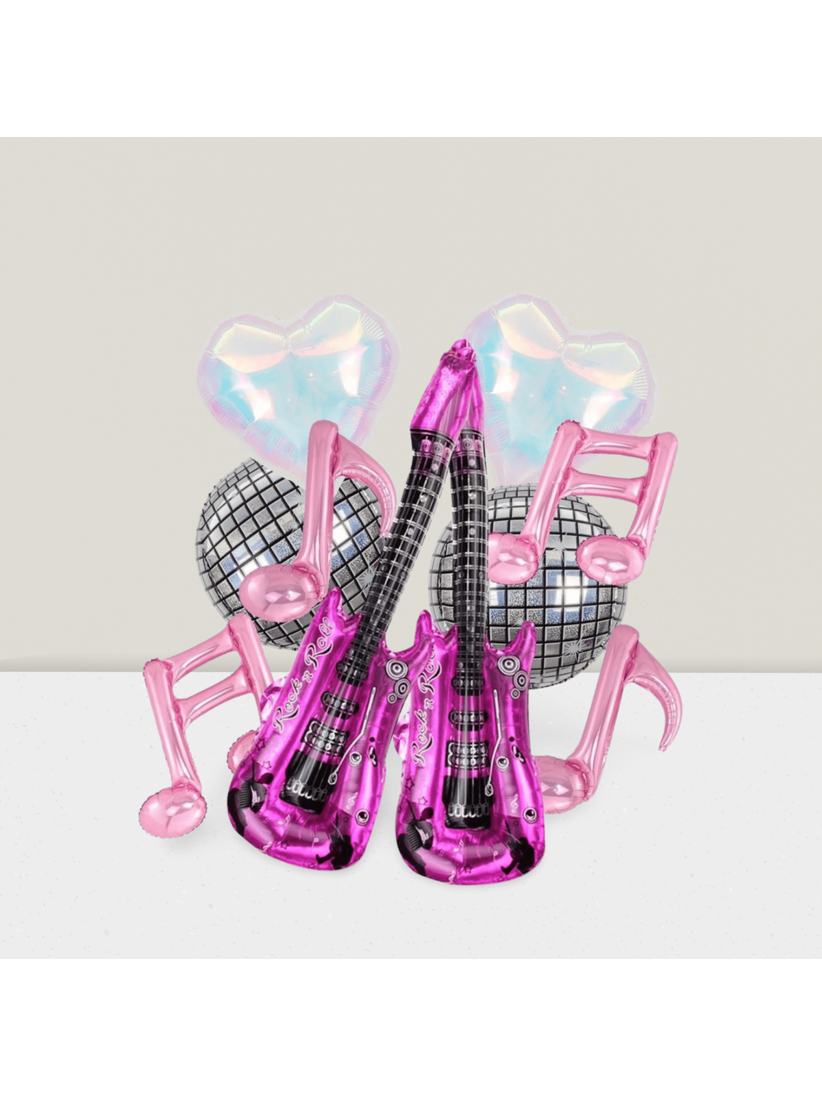 Hot Pink Music Note & Guitar Foil Balloons Disco & Concert Party Decorations