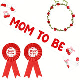 Cherry Themed Shower Set Mom and Dad To Be Sash Corsage Pins and Cherry On Top Decor