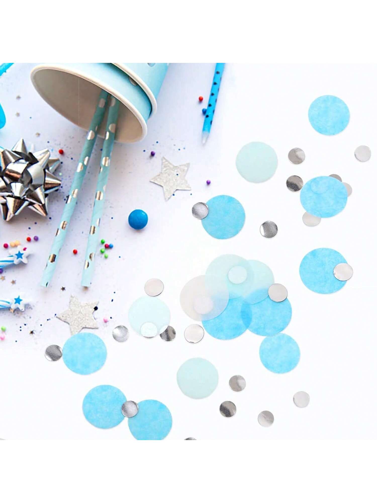 5000 Pc Blue and White Tissue Paper Confetti Circles 1 Inch for Party Decor