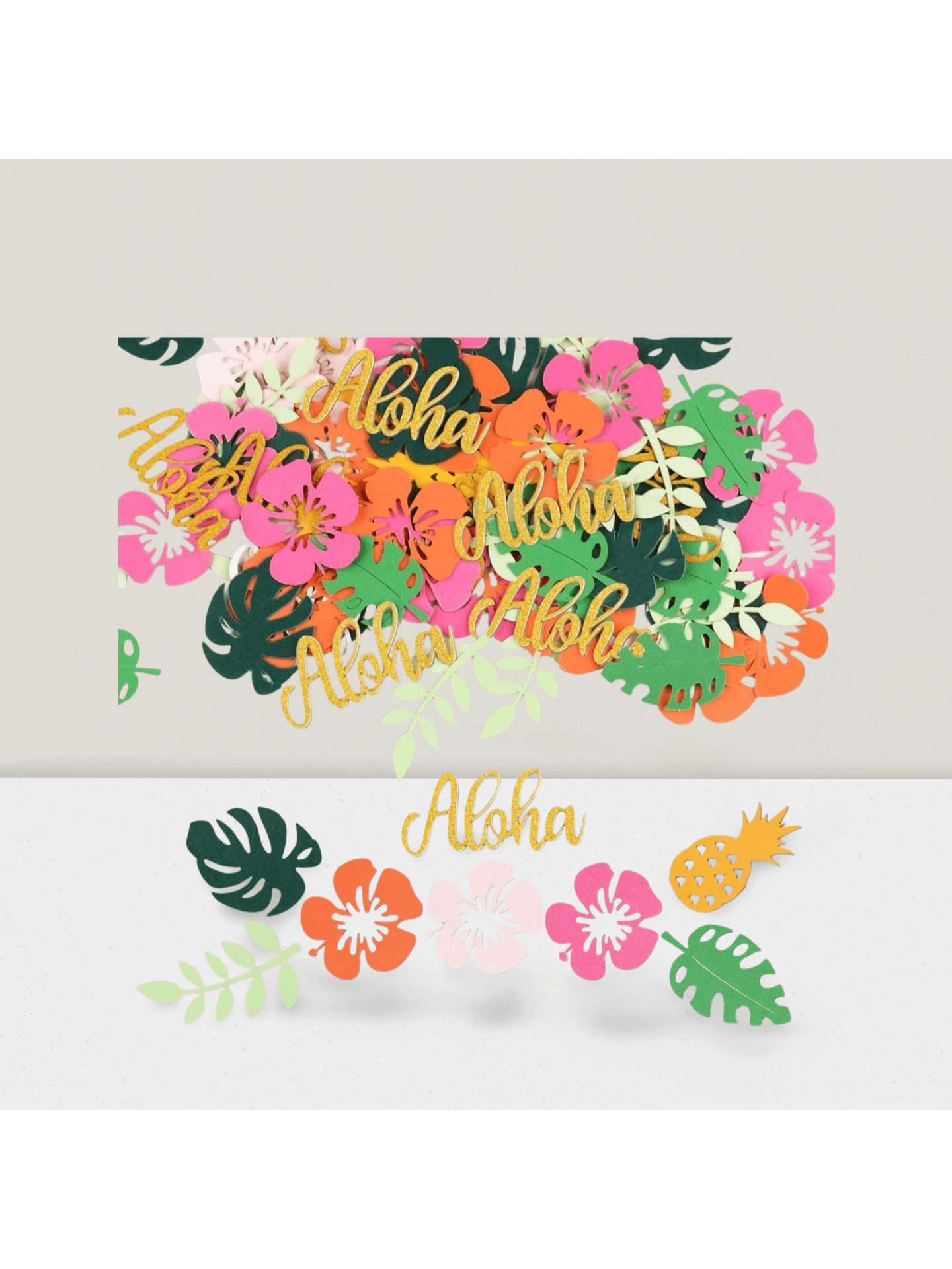 100 Pc Hawaiian Luau Confetti with Pineapple Flowers & Palm Leaves for Parties