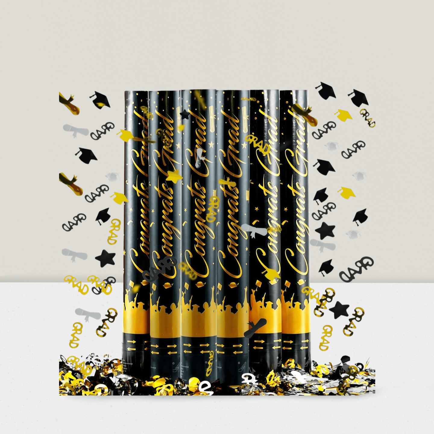 6-Pack 16 Inch Graduation Confetti Poppers Grad Star & Cap Design