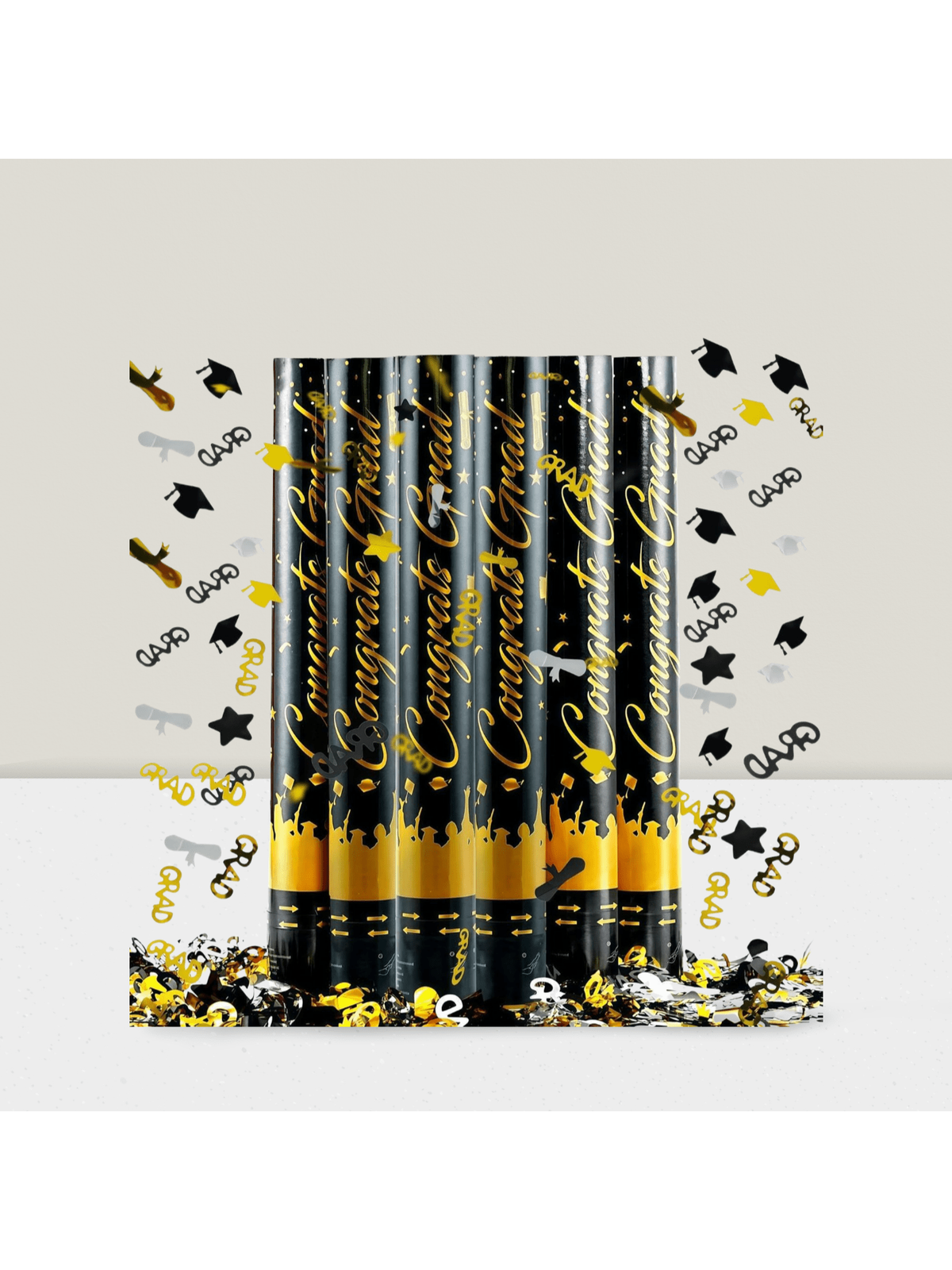 6-Pack 16 Inch Graduation Confetti Poppers Grad Star & Cap Design