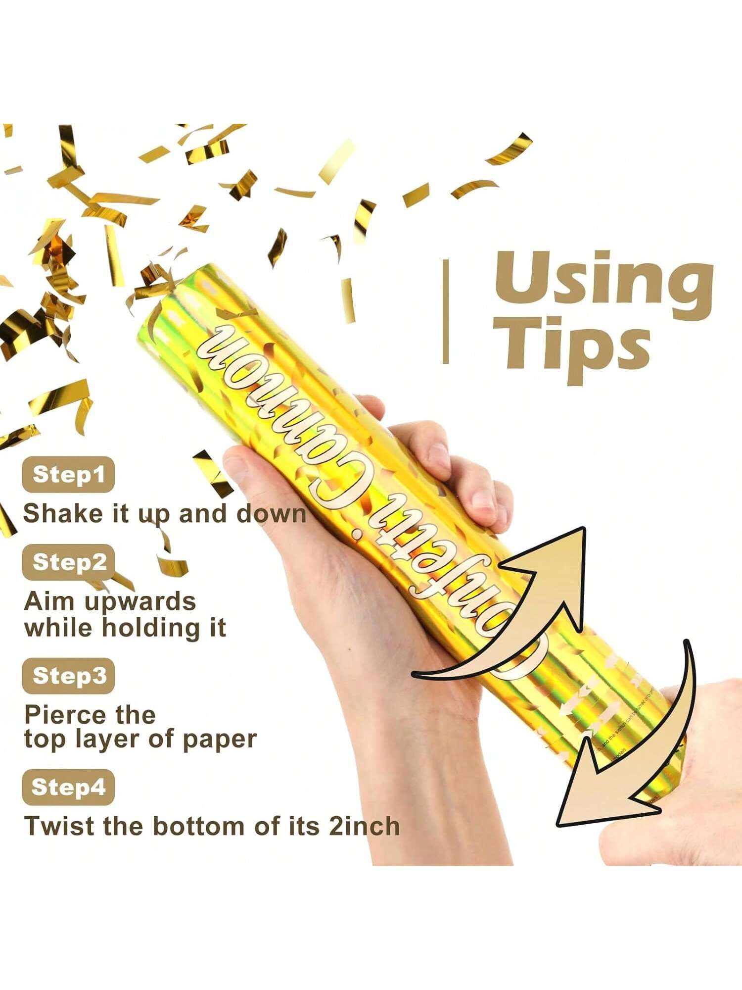 5-Pack 12in Gold Confetti Poppers for New Year Weddings Birthdays and Parties
