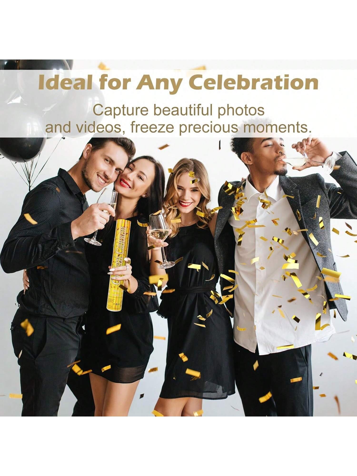 5-Pack 12in Gold Confetti Poppers for New Year Weddings Birthdays and Parties