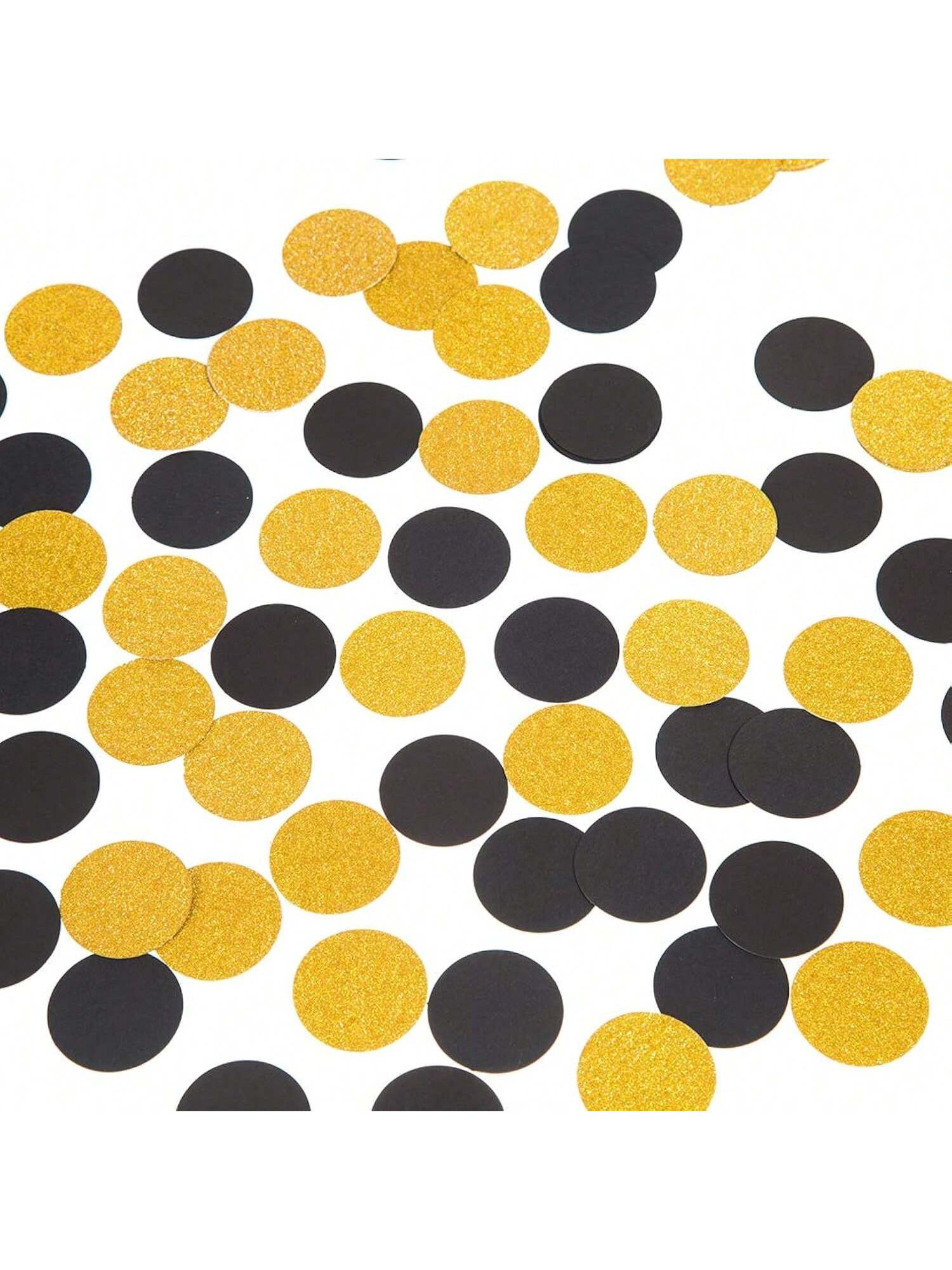 200 Pc Gold and Black Glitter Circle Confetti 1.2 Inch for Party Decor