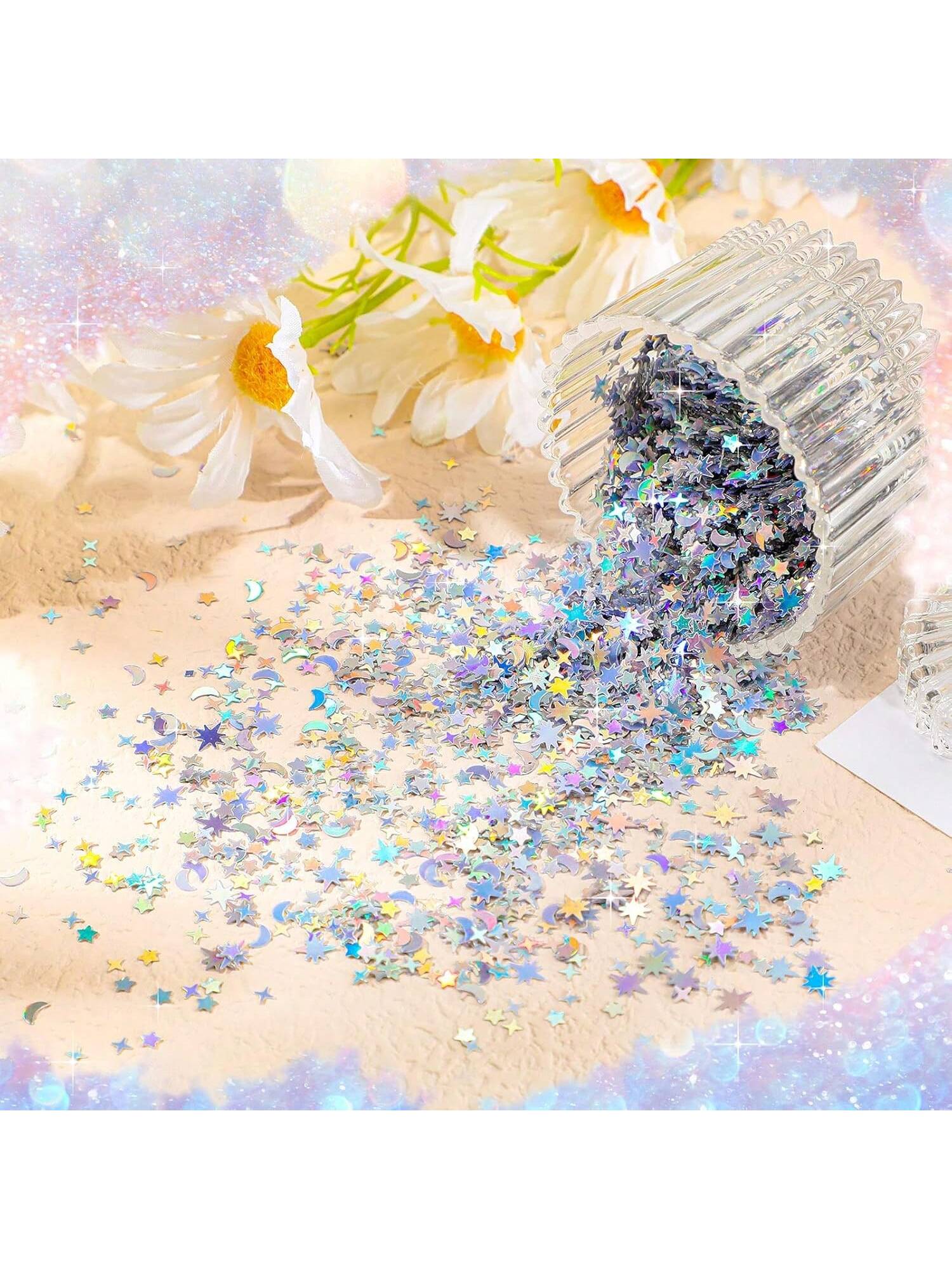 2.1 Oz Silver Holographic Star and Moon Confetti for Party DIY and Decor