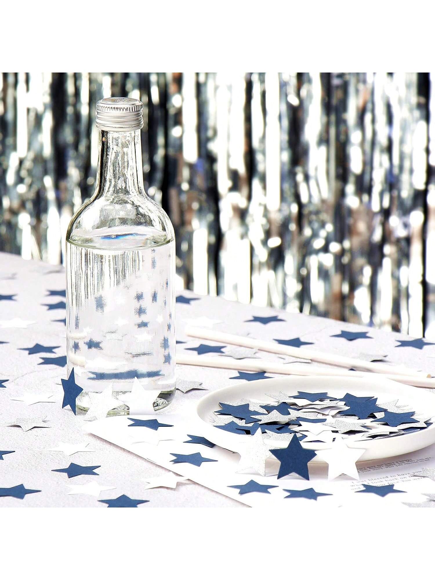 300 Pc Navy White Silver Glitter Confetti Circles for Parties Showers and Weddings