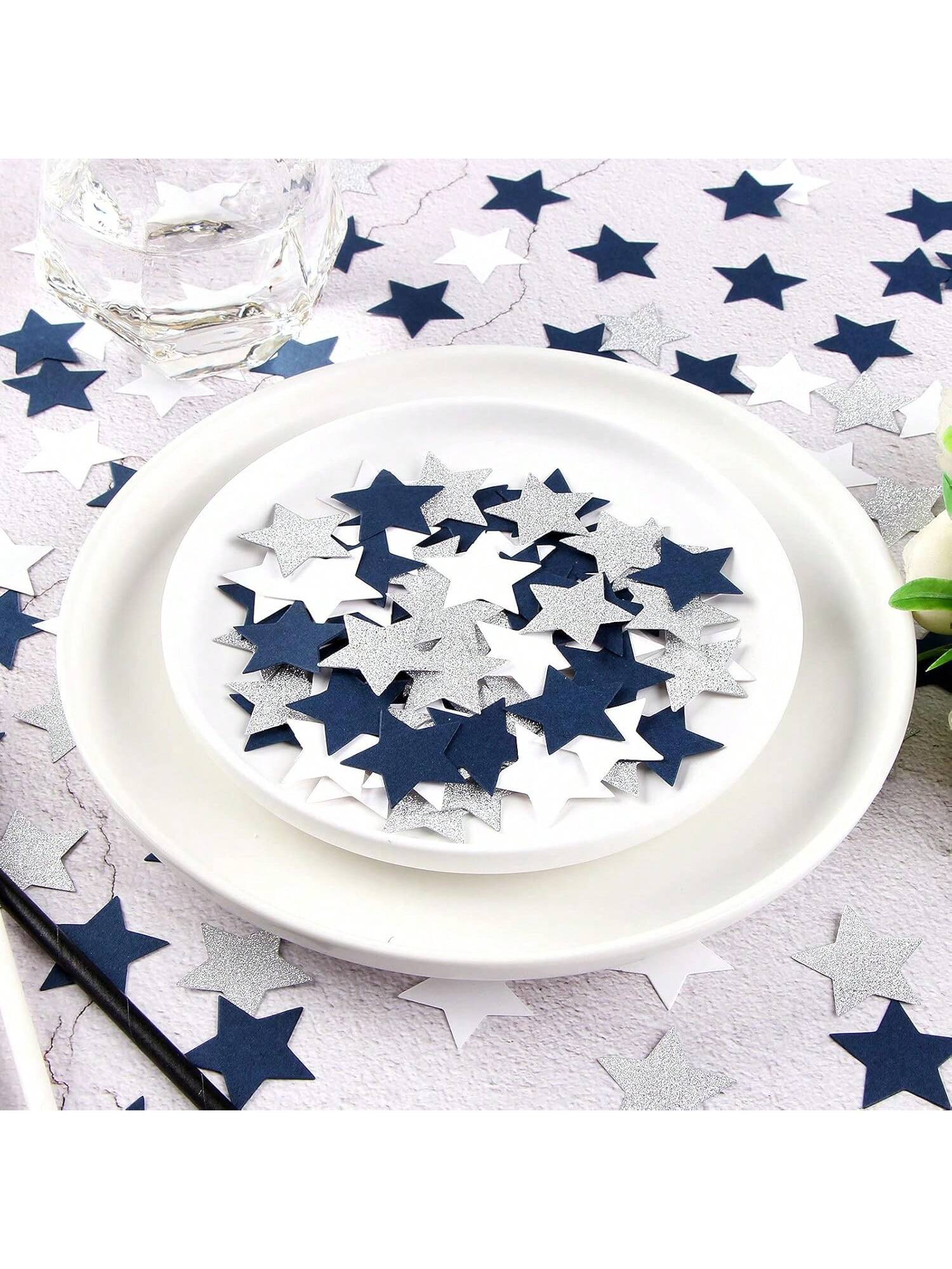 300 Pc Navy White Silver Glitter Confetti Circles for Parties Showers and Weddings