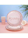 175PCS Pink Rose Gold Birthday Tableware Plates Napkins and Cutlery for 25 Guests