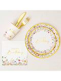 Wildflower Birthday Tableware Set Floral Plates, Cups, Napkins & Cutlery For 24 Guests
