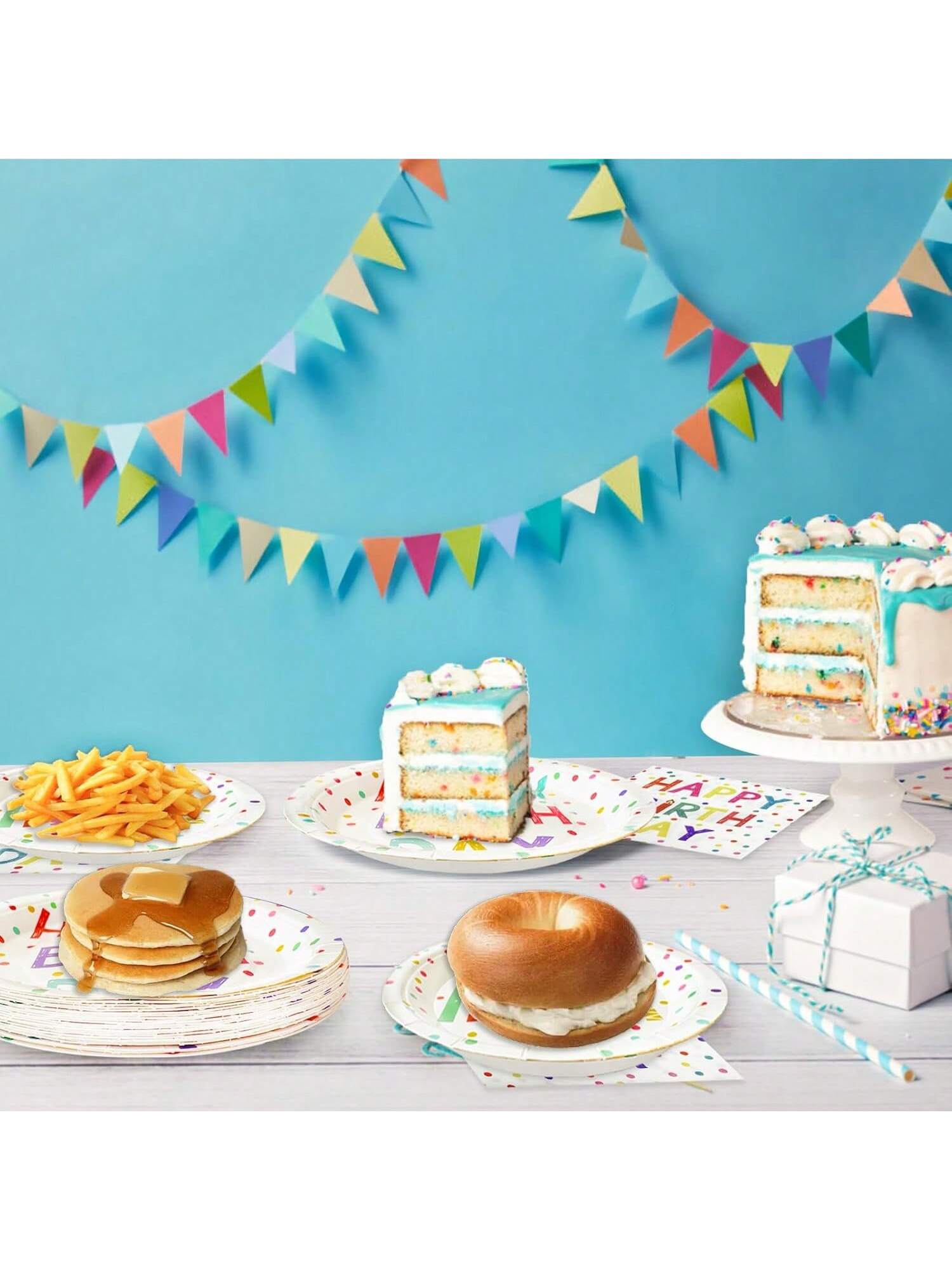 96PCS Colorful Dot Birthday Tableware Set Plates Napkins Forks for 24 Guests