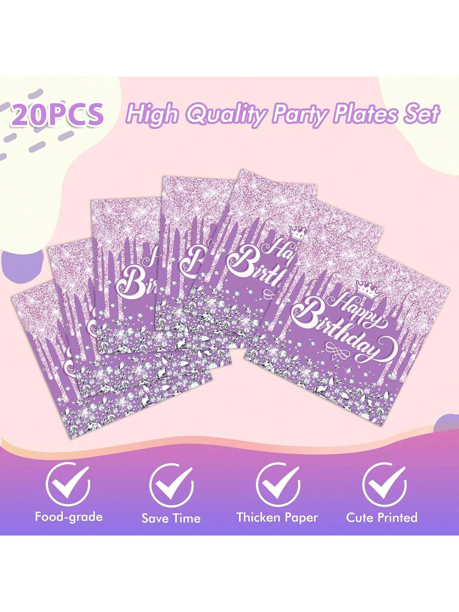 41pcs Purple Birthday Party Set Plates Napkins Tablecloth for 20 Guests