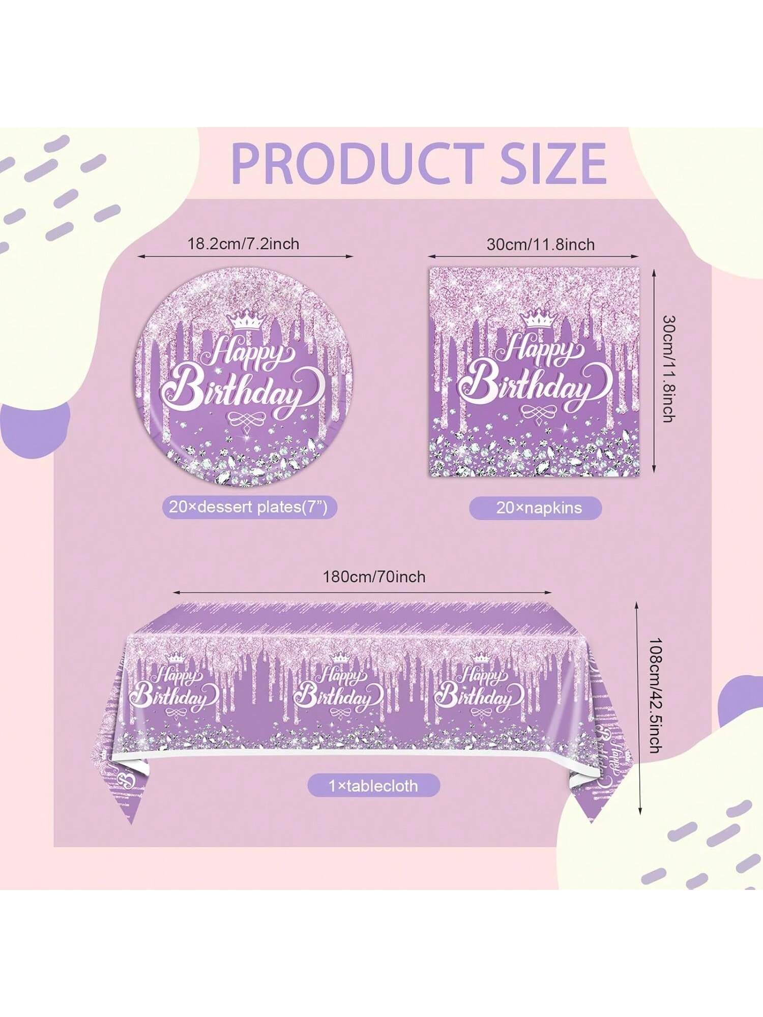 41pcs Purple Birthday Party Set Plates Napkins Tablecloth for 20 Guests