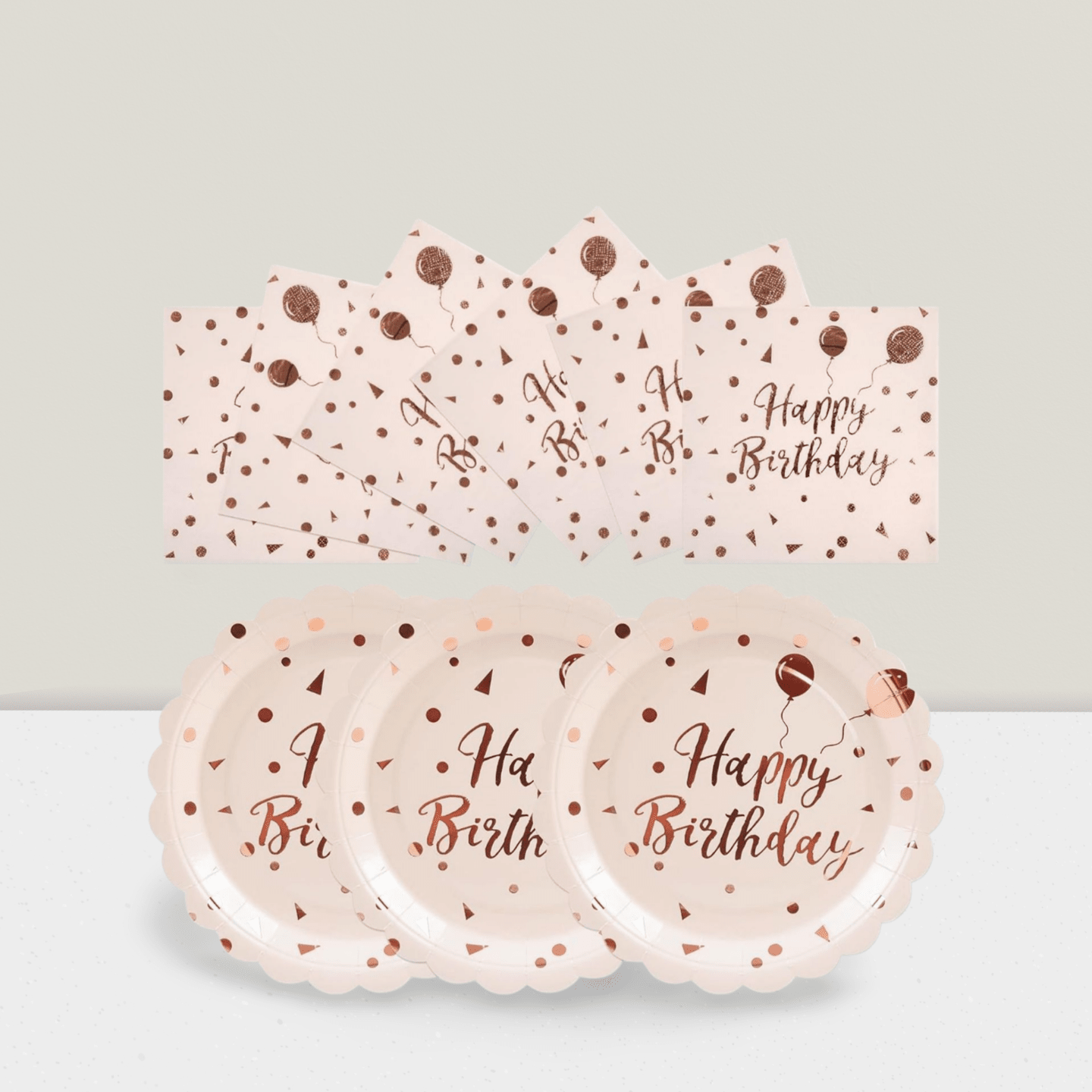 50PCS Pink Rose Gold Birthday Plates & Napkins Disposable Party Set