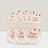 50PCS Pink Rose Gold Birthday Plates & Napkins Disposable Party Set