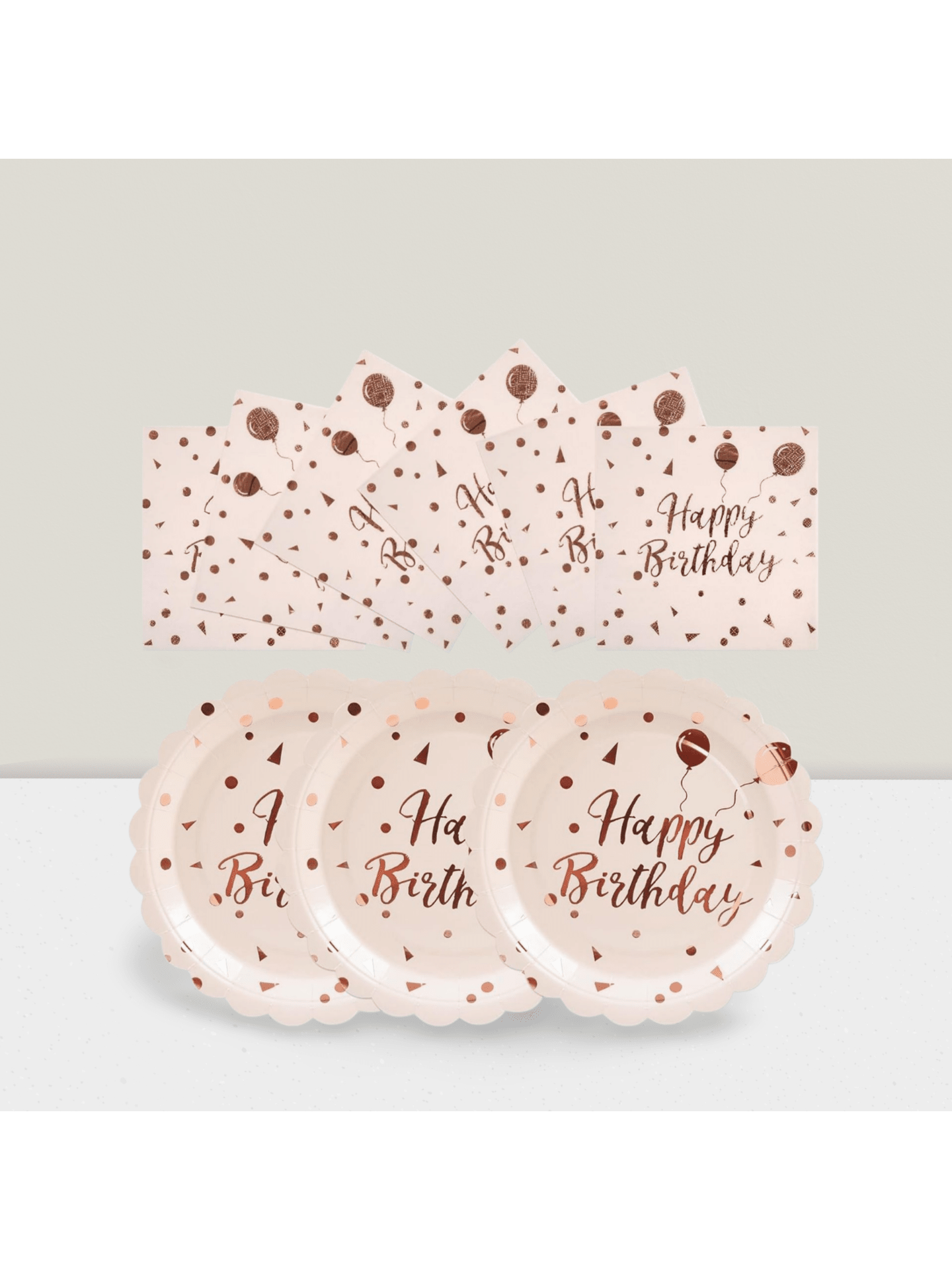 50PCS Pink Rose Gold Birthday Plates & Napkins Disposable Party Set