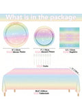 Pastel Rainbow Party Set for 20 Plates Napkins Forks Tablecloth