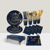 161pc Navy Gold Party Set For 20 – Plates, Cups, Napkins & Cutlery For Birthday Or Engagement For Christmas, Halloween And Thanksgiving,