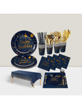 161pc Navy Gold Party Set For 20 – Plates, Cups, Napkins & Cutlery For Birthday Or Engagement For Christmas, Halloween And Thanksgiving,