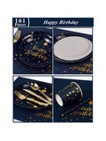 161pc Navy Gold Party Set For 20 – Plates, Cups, Napkins & Cutlery For Birthday Or Engagement For Christmas, Halloween And Thanksgiving,