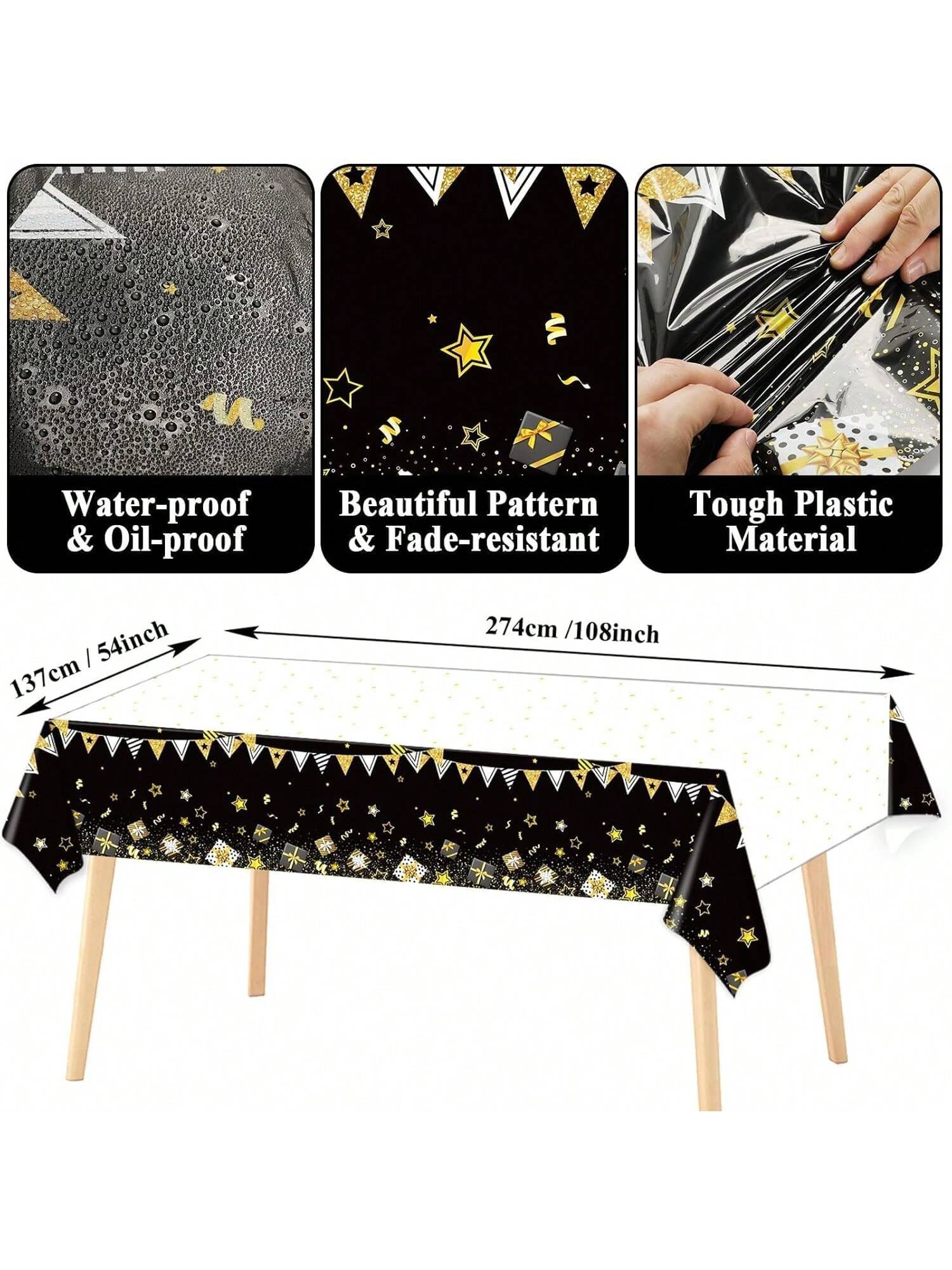 Black and Gold 50th Party Set for 24 Plates Napkins Tablecloth