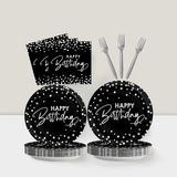 96Pc Black Silver Party Set Plates Napkins Tableware for 24 Guests