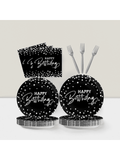 96Pc Black Silver Party Set Plates Napkins Tableware for 24 Guests