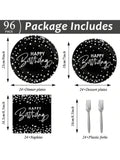 96Pc Black Silver Party Set Plates Napkins Tableware for 24 Guests