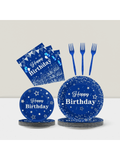Navy Blue Silver Party Set 96 pcs Plates Napkins Forks for Birthday Holidays