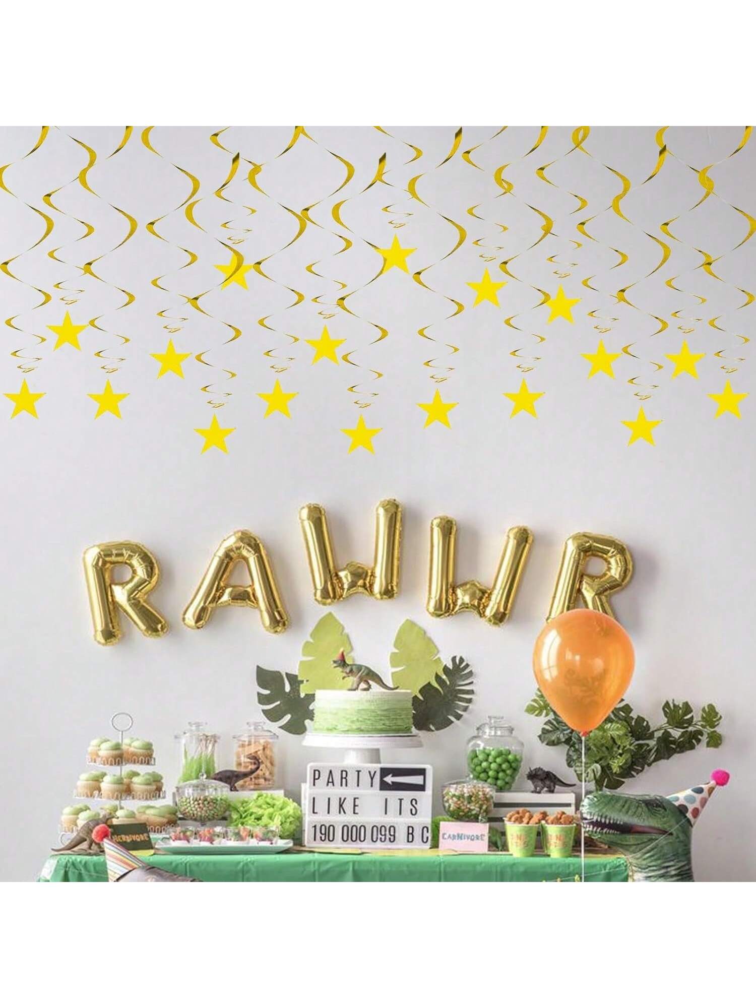 32 Gold Star Hanging Swirls Foil Ceiling Decor for Birthday Shower and Wedding