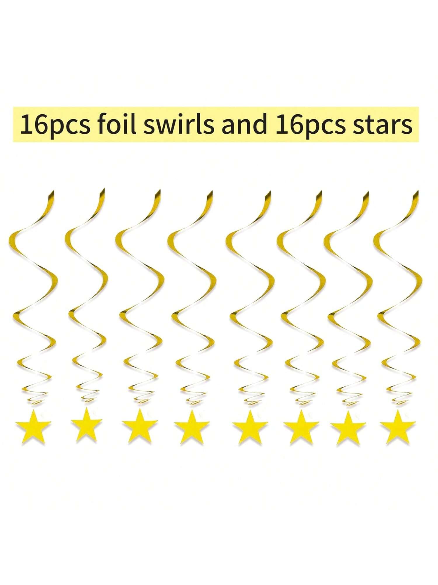 32 Gold Star Hanging Swirls Foil Ceiling Decor for Birthday Shower and Wedding