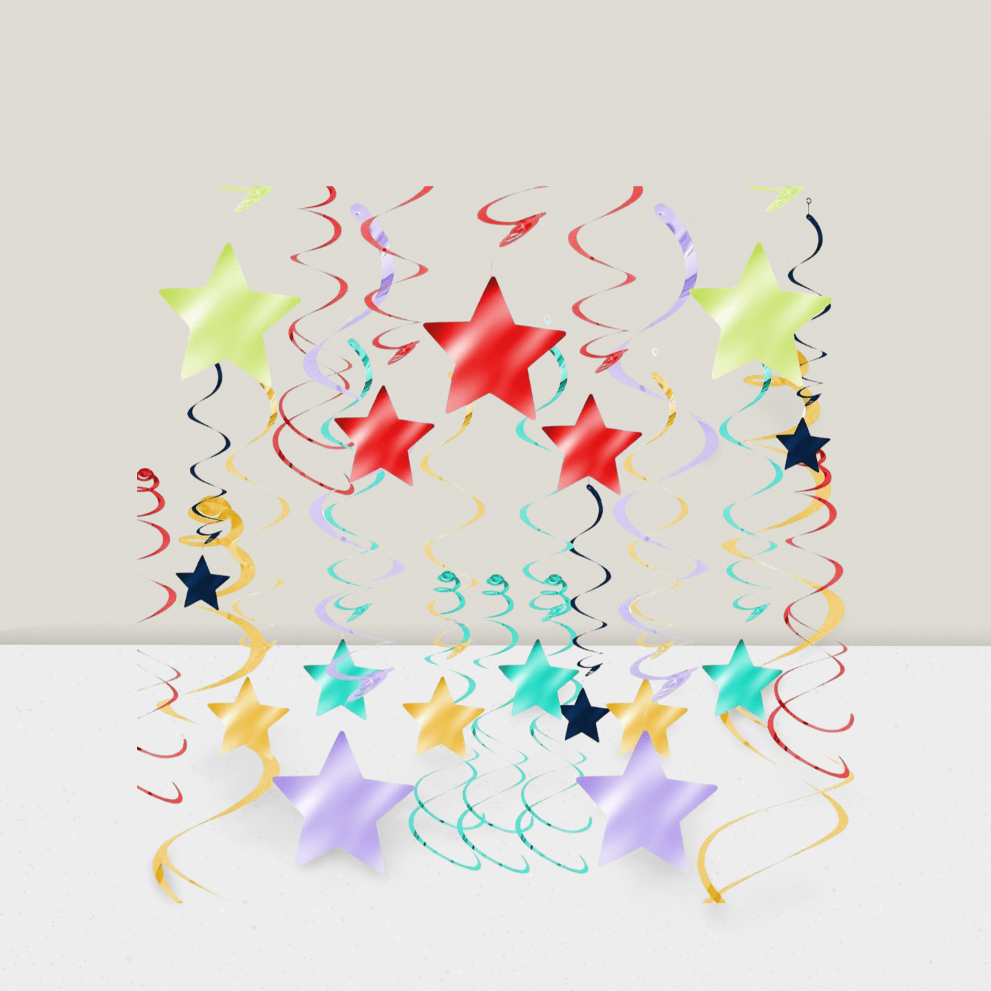 30 Rainbow Star Hanging Swirls Foil Ceiling Decor for Birthdays and Parties
