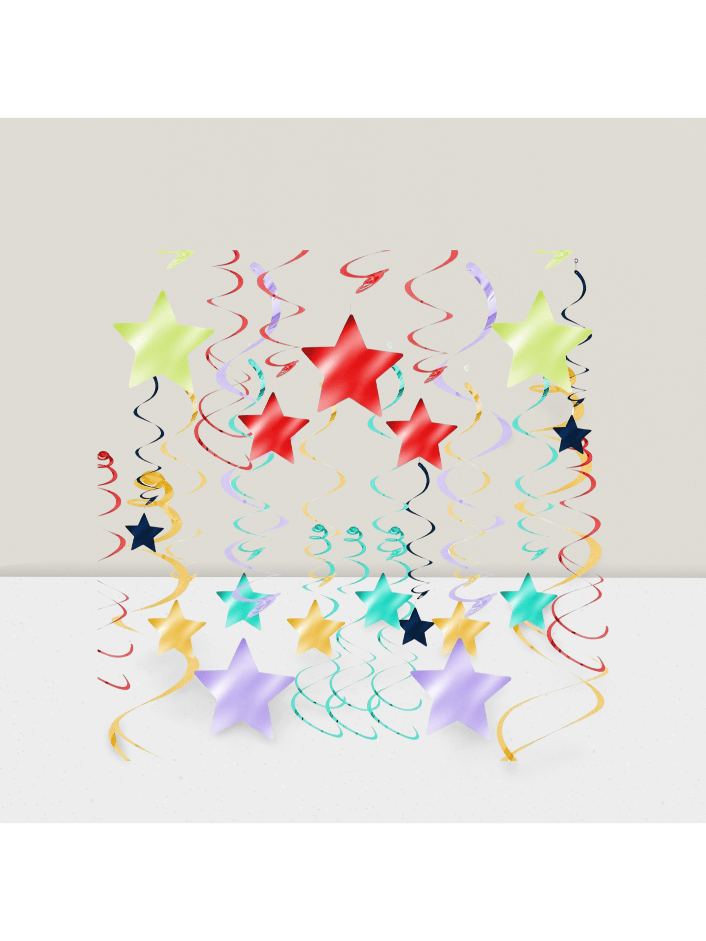 30 Rainbow Star Hanging Swirls Foil Ceiling Decor for Birthdays and Parties