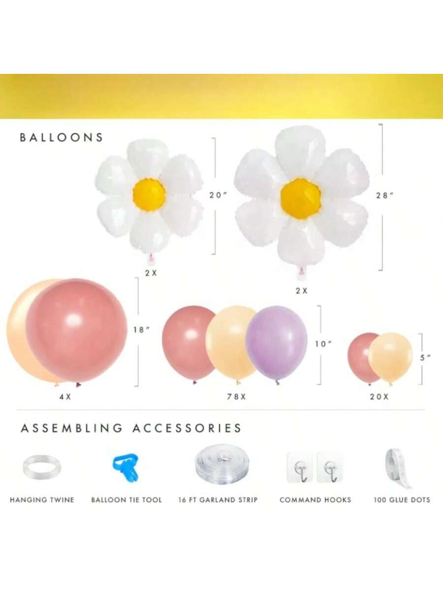 Sweet Co Daisy Balloon Garland Retro Boho Birthday Party Balloon Arch Kit 18 10 5 Inch