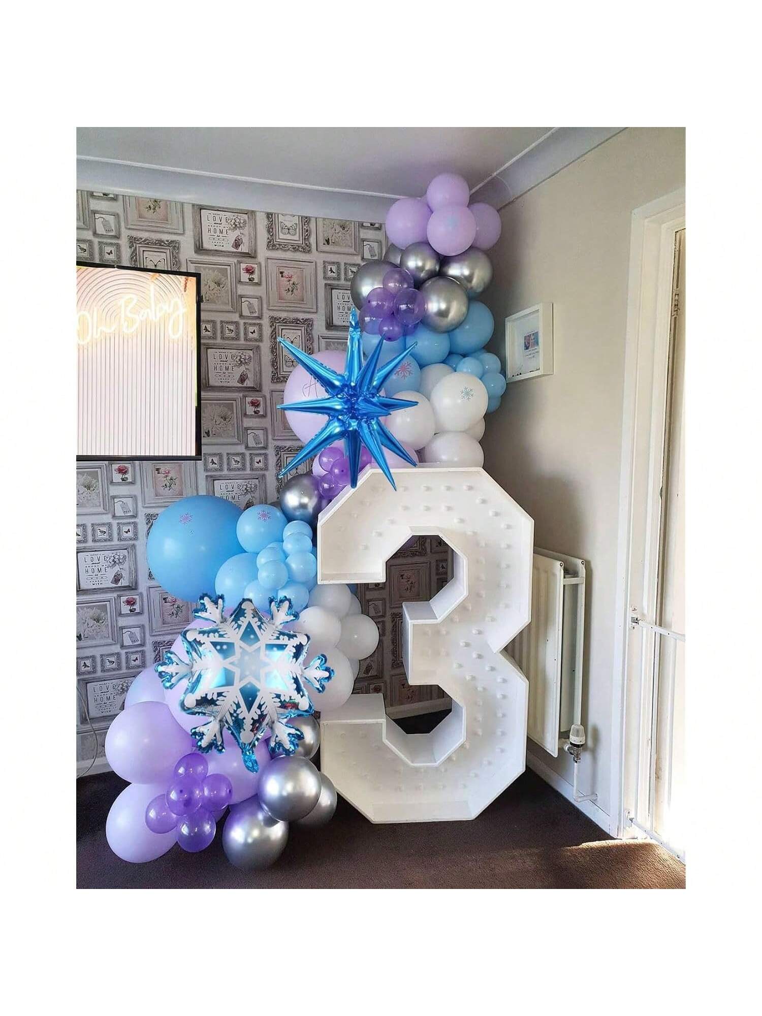 133 Pc Blue and Purple Balloon Garland Kit with Snowflake Foil for Winter Party