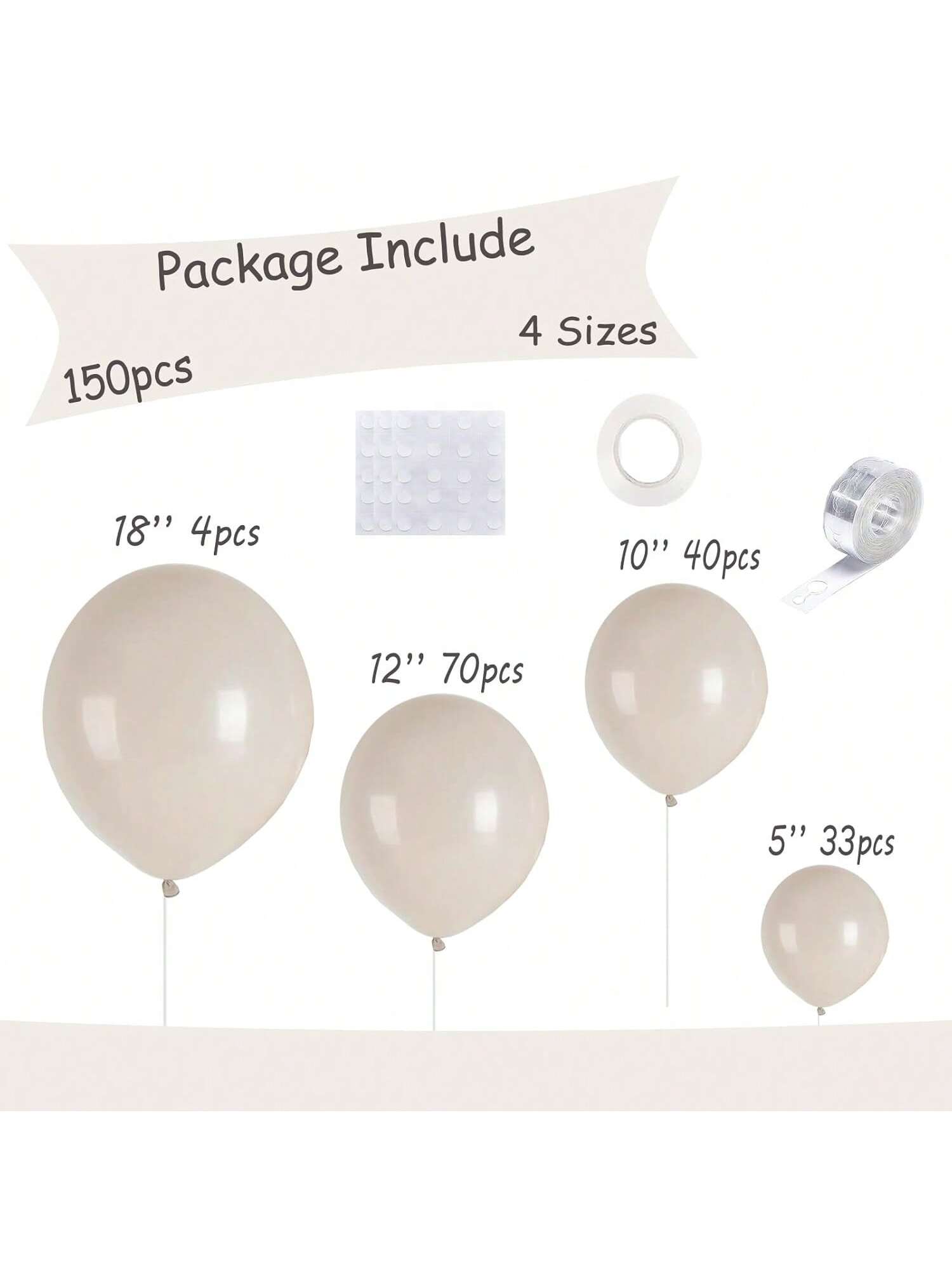 150-Piece Sand and White Balloons in Various Sizes for Garland and Arch Decor